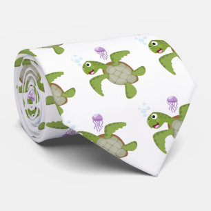 Cute green sea turtle happy cartoon illustration tie