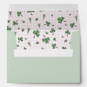 Cute Green Shamrock and Pink Gingham Envelope