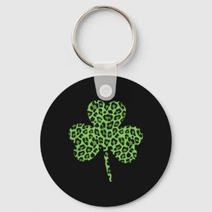 Cute Green Shamrock Leopard Pattern Shirt Top Key Ring