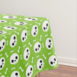 Cute Green Skull & Bones Halloween Pattern Tablecloth