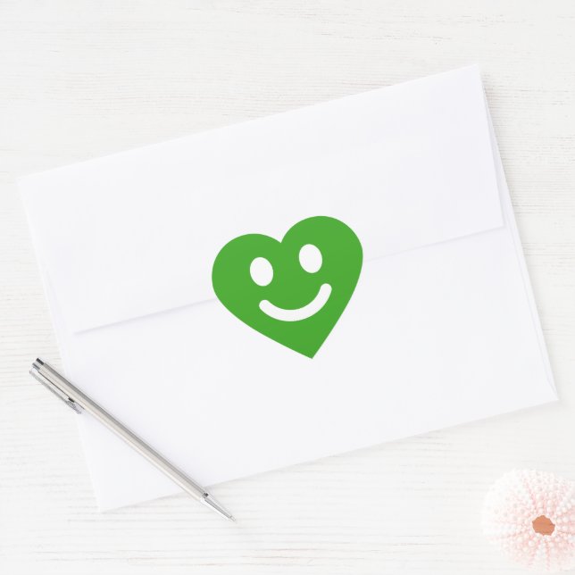 Cute Green Smiley Face Classic Heart Sticker (Envelope)