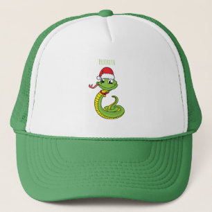 Cute green snake with santa hat cartoon
