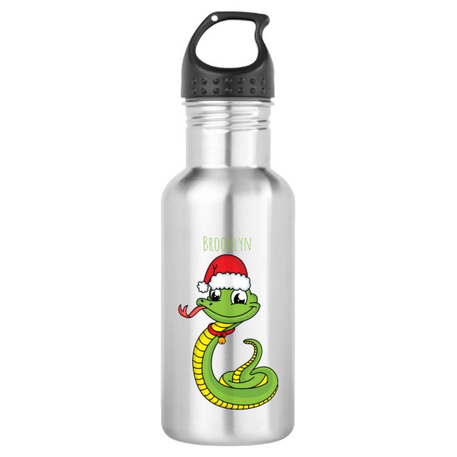 Cute green snake with santa hat cartoon 532 ml water bottle (Front)