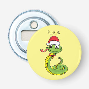 Cute green snake with santa hat cartoon bottle opener