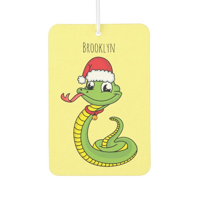 Cute green snake with santa hat cartoon car air freshener (Front)