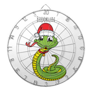 Cute green snake with santa hat cartoon dartboard