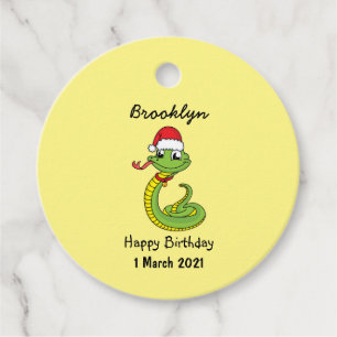 Cute green snake with santa hat cartoon favour tags