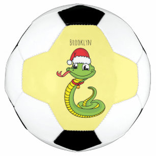 Cute green snake with santa hat cartoon football
