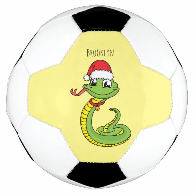 Cute green snake with santa hat cartoon football (Front)