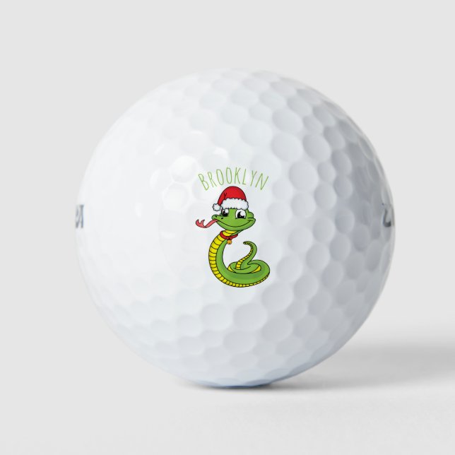 Cute green snake with santa hat cartoon golf balls (Front)