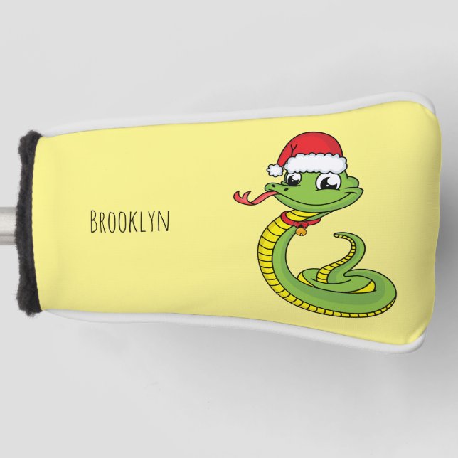 Cute green snake with santa hat cartoon golf head cover (Front)