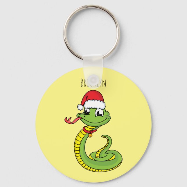 Cute green snake with santa hat cartoon key ring (Front)
