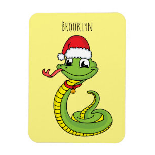Cute green snake with santa hat cartoon magnet