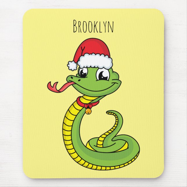 Cute green snake with santa hat cartoon mouse mat (Front)