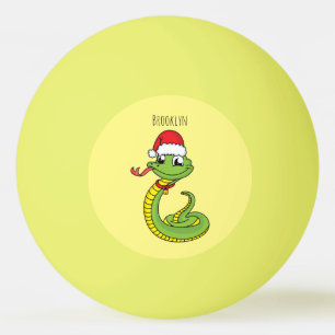 Cute green snake with santa hat cartoon ping pong ball