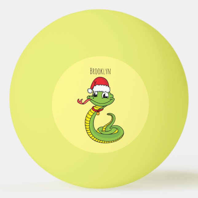 Cute green snake with santa hat cartoon ping pong ball (Front)