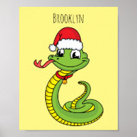 Cute green snake with santa hat cartoon