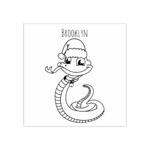 Cute green snake with santa hat cartoon rubber stamp