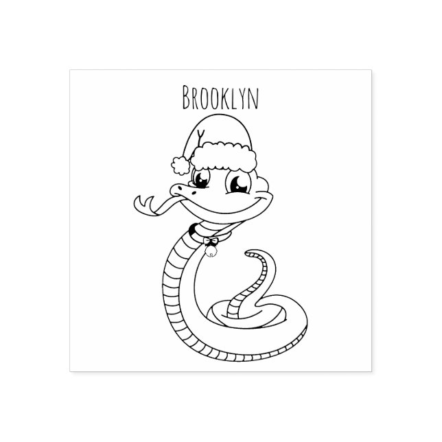 Cute green snake with santa hat cartoon rubber stamp (Imprint)