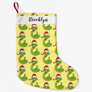 Cute green snake with santa hat cartoon small christmas stocking