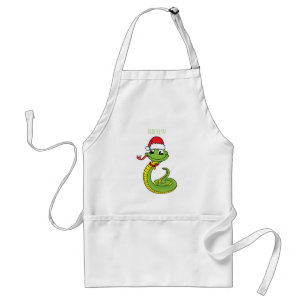 Cute green snake with santa hat cartoon standard apron
