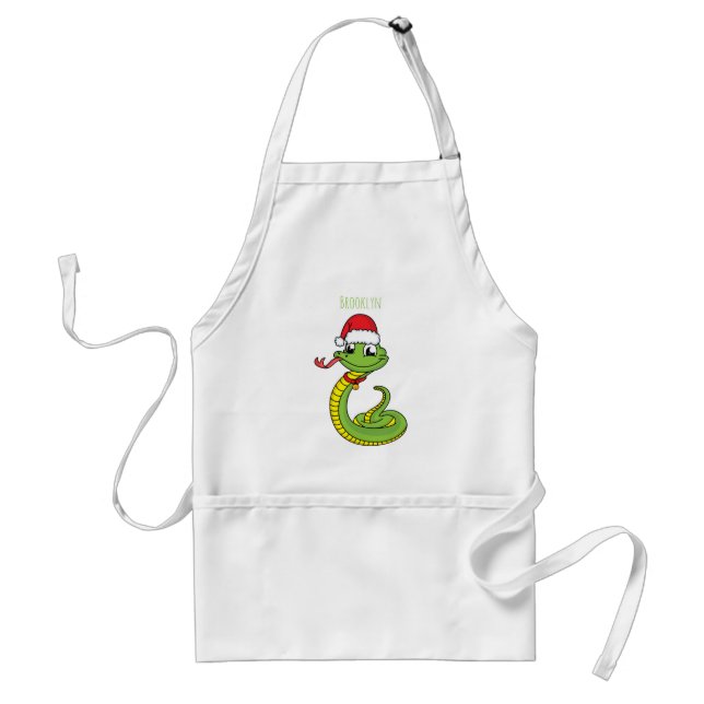 Cute green snake with santa hat cartoon standard apron (Front)