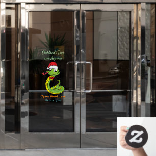 Cute green snake with santa hat cartoon window cling