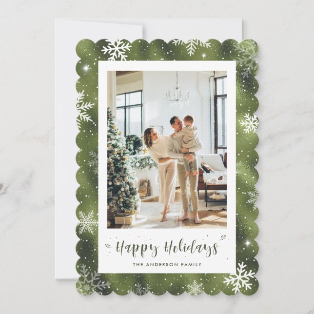 Cute Green Snowy Photo Holiday (Front)