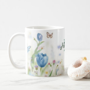 Cute Green Spring Flower Wildflower Bouquet Monogr Coffee Mug