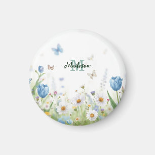 Cute Green Spring Flower Wildflower Bouquet Monogr Magnet