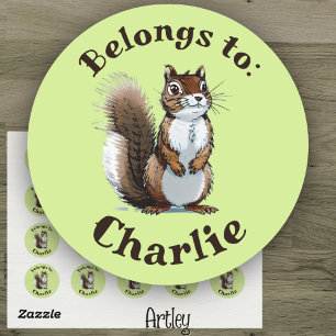Cute Green Squirrel Drawing Custom Name Label