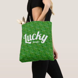 Cute Green St Patricks Day Irish Lucky Clover Typo Tote Bag
