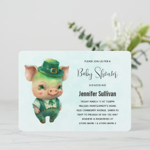 Cute Green St. Patrick's Day Pig Baby Shower Invitation