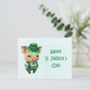 Cute Green St. Patrick's Day Pig Holiday Postcard