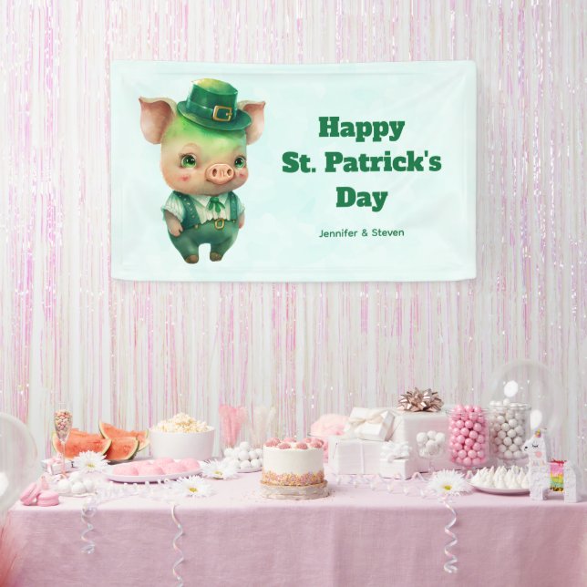 Cute Green St. Patrick's Day Pig Party Banner (Party)