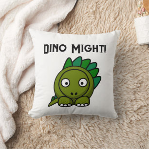 Cute Green Stegosaurus Cartoon with Fun Dino Pun Cushion