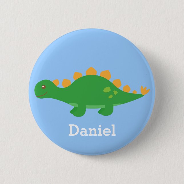 Cute Green Stegosaurus Dinosaur for Kids 6 Cm Round Badge (Front)