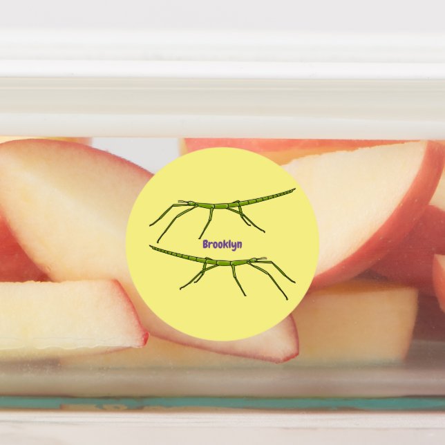Cute green stick insects with happy faces cartoon (Affixed)