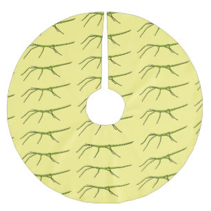 Cute green stick insects with happy faces cartoon  brushed polyester tree skirt