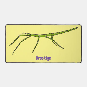 Cute green stick insects with happy faces cartoon desk mat