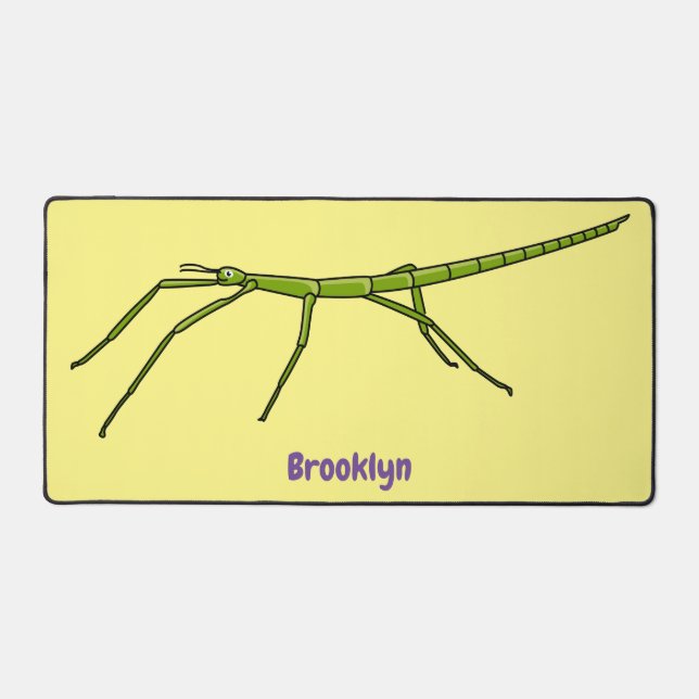 Cute green stick insects with happy faces cartoon desk mat (Front)