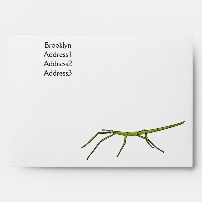 Cute green stick insects with happy faces cartoon envelope (Front)