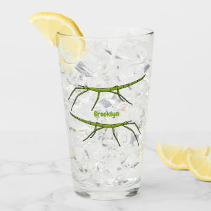 Cute green stick insects with happy faces cartoon glass