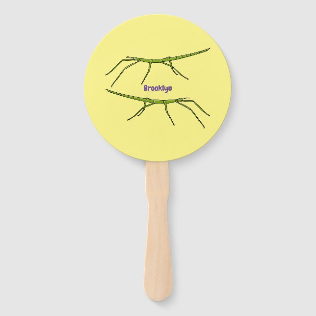 Cute green stick insects with happy faces cartoon hand fan (Front)