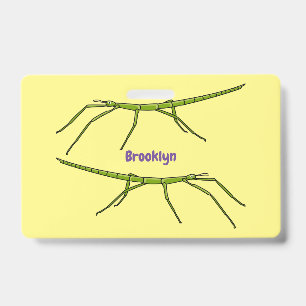 Cute green stick insects with happy faces cartoon ID badge