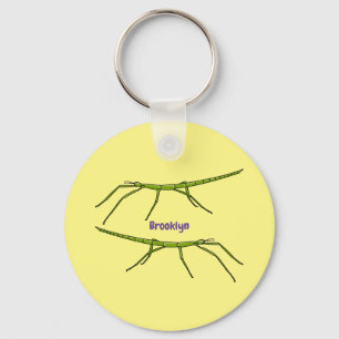 Cute green stick insects with happy faces cartoon key ring