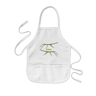 Cute green stick insects with happy faces cartoon  kids apron