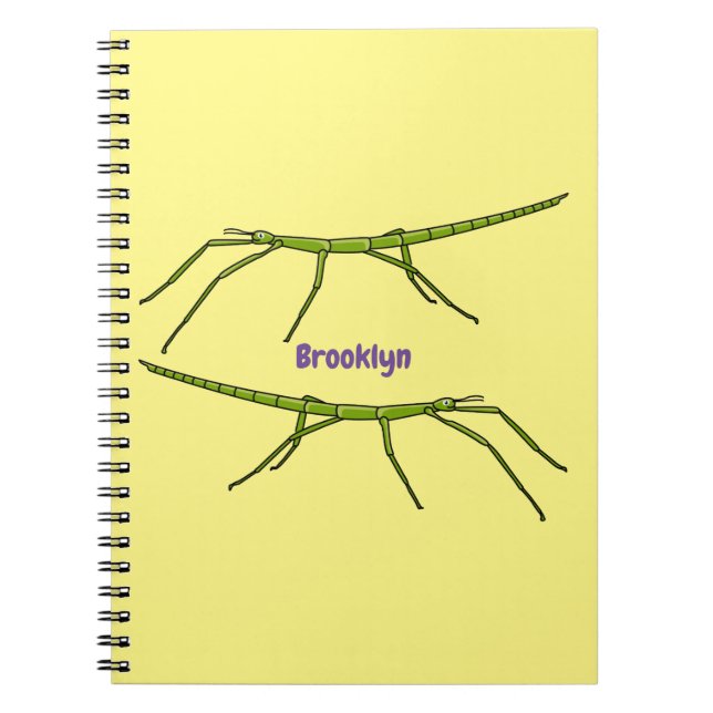 Cute green stick insects with happy faces cartoon notebook (Front)