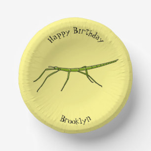 Cute green stick insects with happy faces cartoon  paper plate