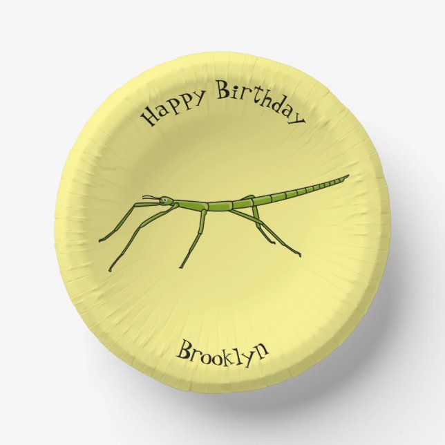 Cute green stick insects with happy faces cartoon  paper plate (Front)